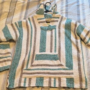 Teal and Gray Striped Men's Hooded Sweater